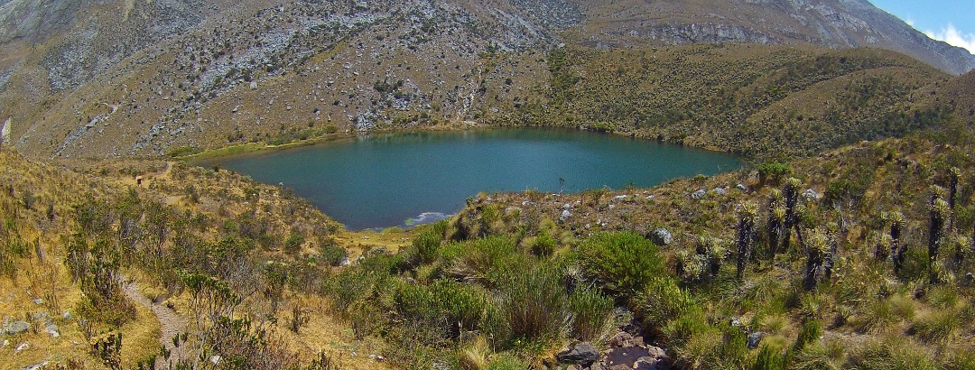 View of Laguna la Pintada in the foreground and the already visible snow-covered summit of Pan De Azúcar (5250 m) in the background.