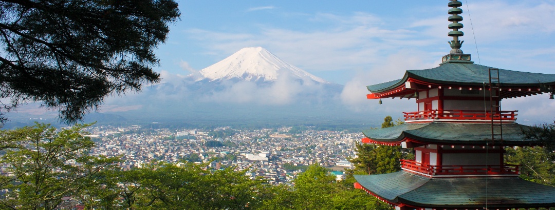 View of Mount Fuji, Japan's most famous mountain, from Fujiyoshida