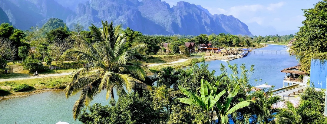 View of the river in Vang Vieng, Laos.