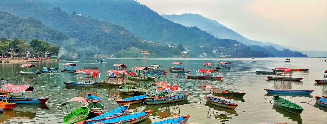 Beautiful Phewa Lake in the city of Pokhara, Nepal